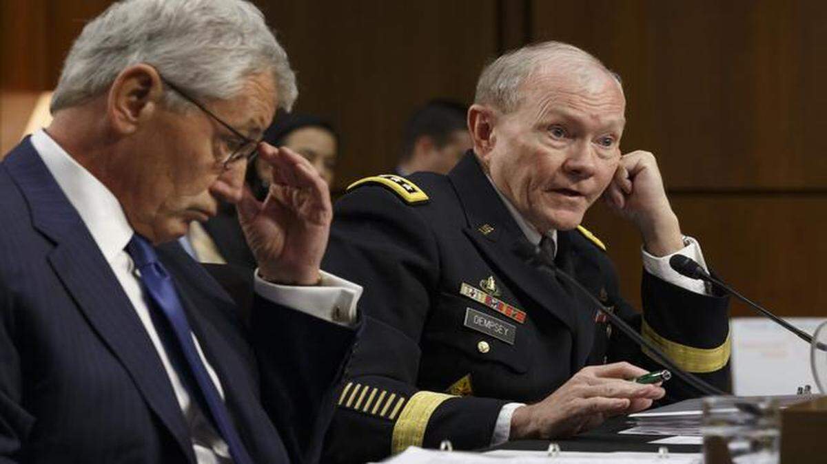 
Defense Secretary Chuck Hagel (left) and Army Gen. Martin Dempsey, chairman of the Joint Chiefs of Staff, appeared before the Senate Armed Services Committee to discuss President Barack Obama’s strategy to combat Islamic State extremists in Iraq and Syria.
