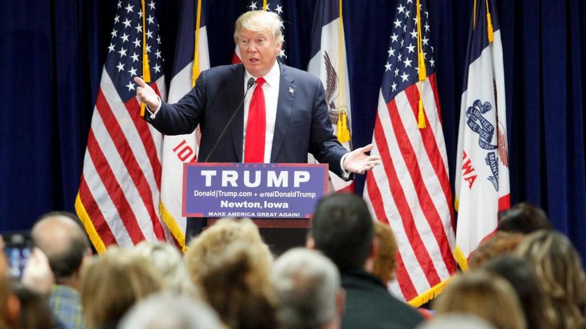 Republican presidential candidate Donald Trump spoke during a rally at the Des Moines Area Community College Newton Campus last week.