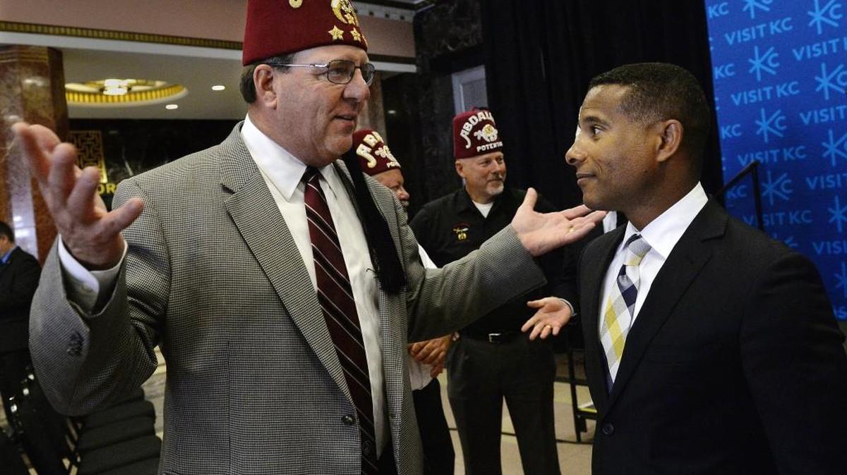 
Jeff Sowder (left), the Shriners International Imperial Potentate for 2020, and Ronnie Burt, president and CEO of Visit KC, say a new downtown hotel helped attract the Shriners’ convention in 2020 to Kansas City.
