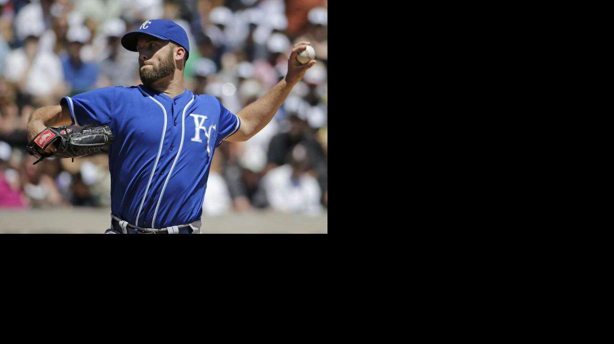 
The Royals’ Danny Duffy pitches Tuesday evening against the Dodgers’ Clayton Kershaw.
