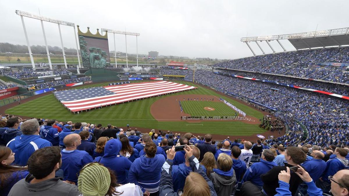 
Fans filled the stadium for opening ceremonies Monday, April 6, 2015, at the Kansas City Royals season opening game with the Chicago White Sox at Kauffman Stadium.
