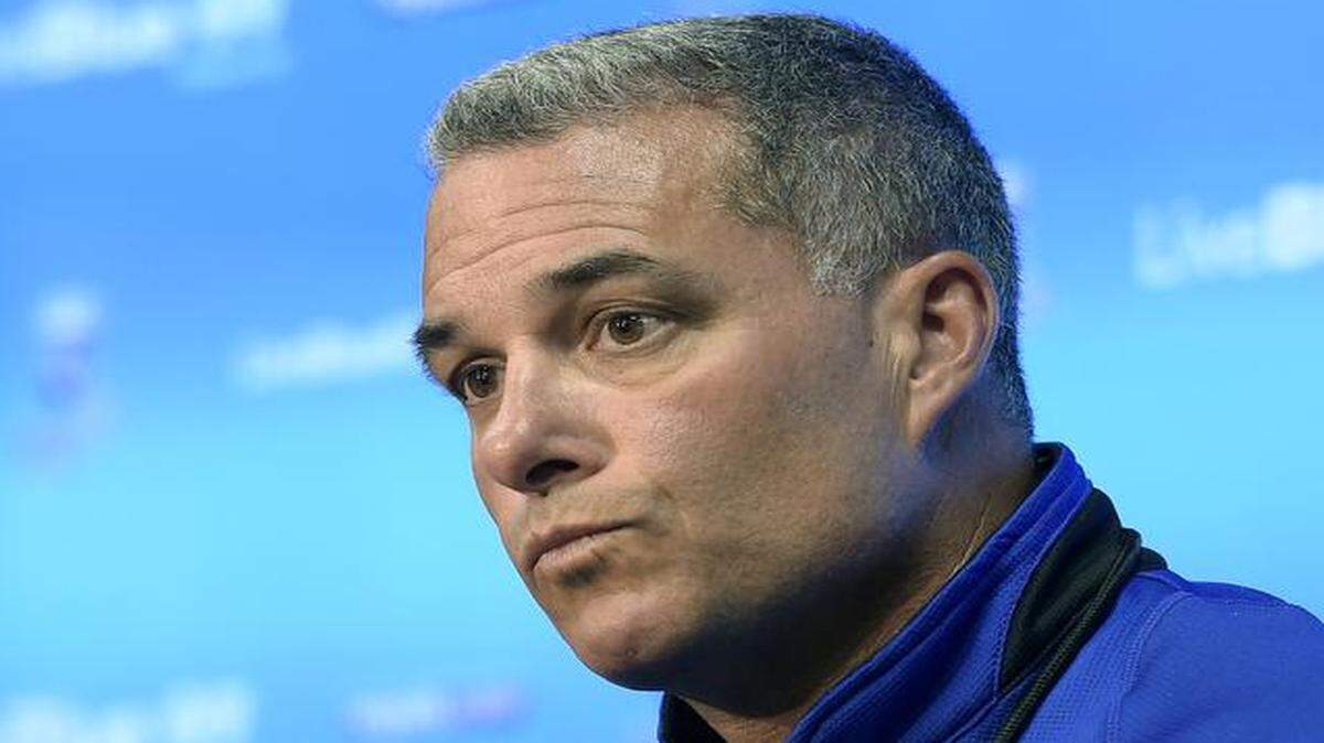 
Kansas City Royals general manager Dayton Moore talked after the non-waiver trade deadline ended Thursday, July 31, 2014, at Kauffman Stadium in Kansas City.
