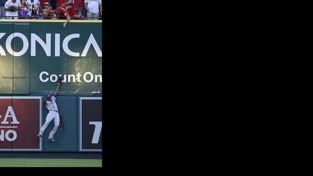 
Royals’ outfielder Lorenzo Cain made a leaping catch in the first inning of the ALDS opener against the Angels. 
