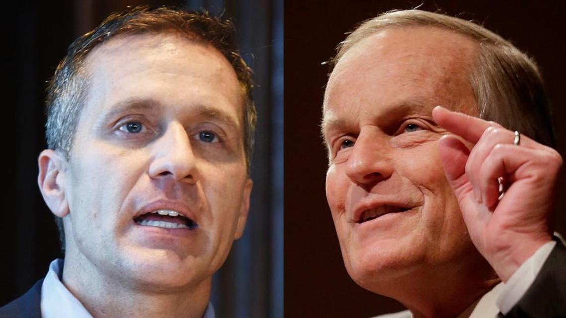 Missouri Gov. Eric Greitens, left, and Todd Akin, former U.S. Senate candidate for Missouri