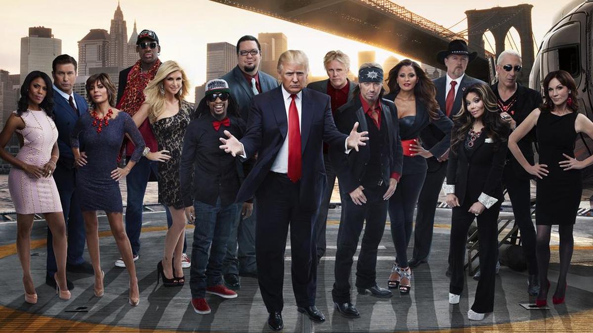 The 2013 cast of “All-Star Celebrity Apprentice,” left to right: Omarosa Manigault, Stephen Baldwin, Lisa Rinna, Dennis Rodman, Brande Roderick, Lil Jon, Penn Jillette, Donald Trump, Gary Busey, Bret Michaels, Claudia Jordan, Trace Adkins, La Toya Jackson, Dee Snider and Marilu Henner NBC)