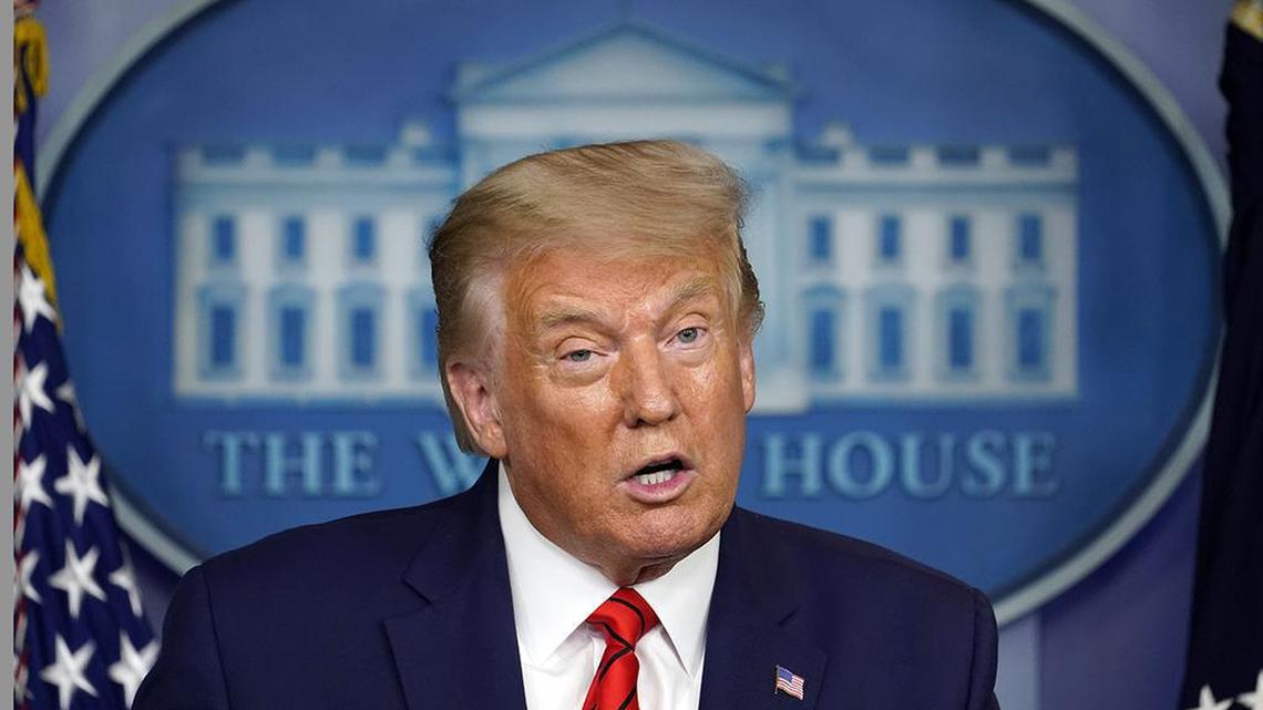 President Donald Trump speaks at a news conference in the James Brady Press Briefing Room at the White House, Monday, Aug. 31, 2020, in Washington. (AP Photo/Andrew Harnik)