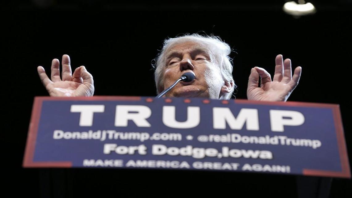 Republican presidential candidate Donald Trump spoke during a rally Thursday at Iowa Central Community College in Fort Dodge, Iowa.