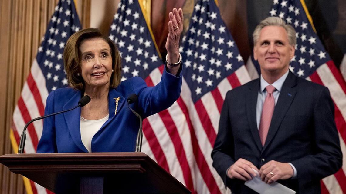 House Speaker Nancy Pelosi of Calif. and House Minority Leader Kevin McCarthy of Calif., right, will find out in the 2022 election whether Pelosi keeps her job or cedes it to McCarthy.