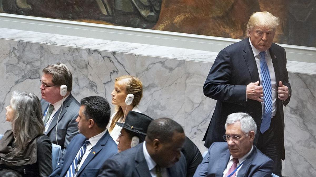 President Donald Trump leaves the United Nations Security Council chambers during the 73rd session of the United Nations General Assembly, at U.N. headquarters, Wednesday, Sept. 26, 2018.