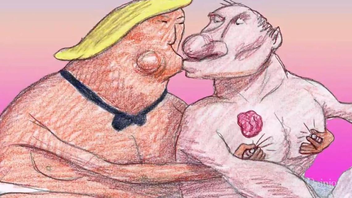 A frame from The New York Times video, “Trump and Putin: A Love Story”