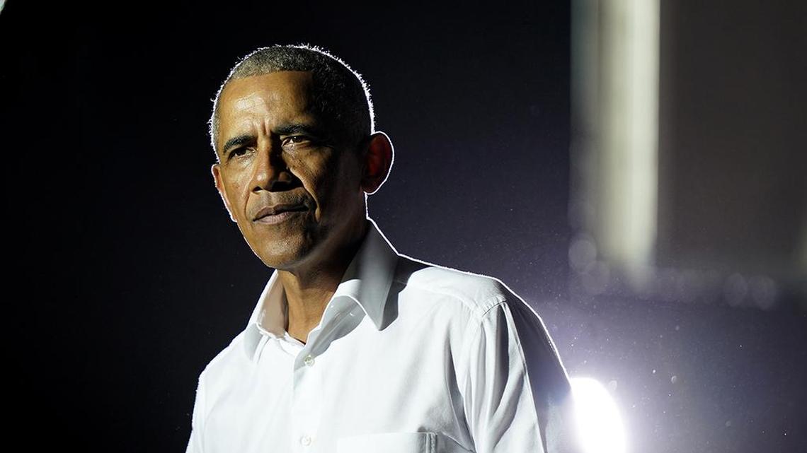 Former President Barack Obama speaks at a rally as he campaigns for Democratic presidential candidate former Vice President Joe Biden, Monday, Nov. 2, 2020, in Miami. (AP Photo/Lynne Sladky)