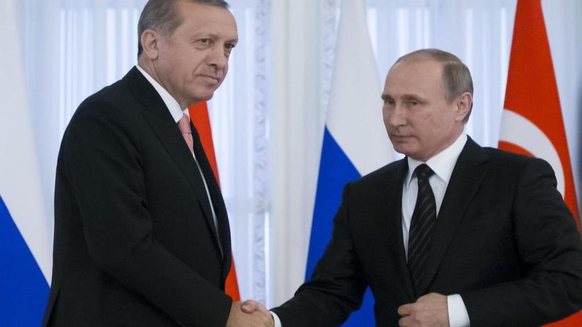 Russian President Vladimir Putin, right, and Turkish President Recep Tayyip Erdogan met for talks this month in the Konstantin palace outside St. Petersburg, Russia.