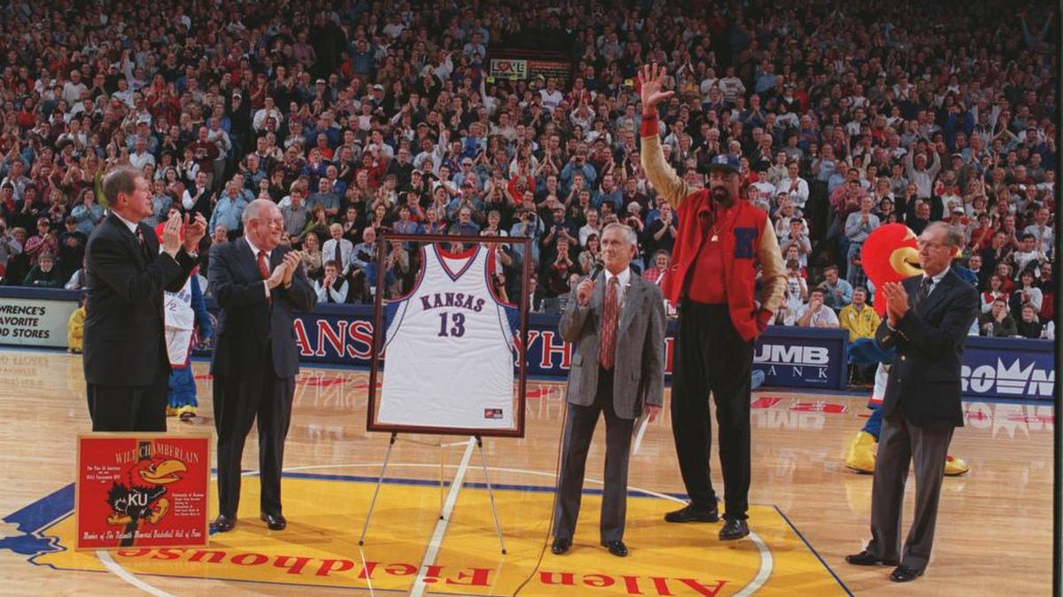 Kansas University retired Wilt Chamberlain’s jersey in 1998.