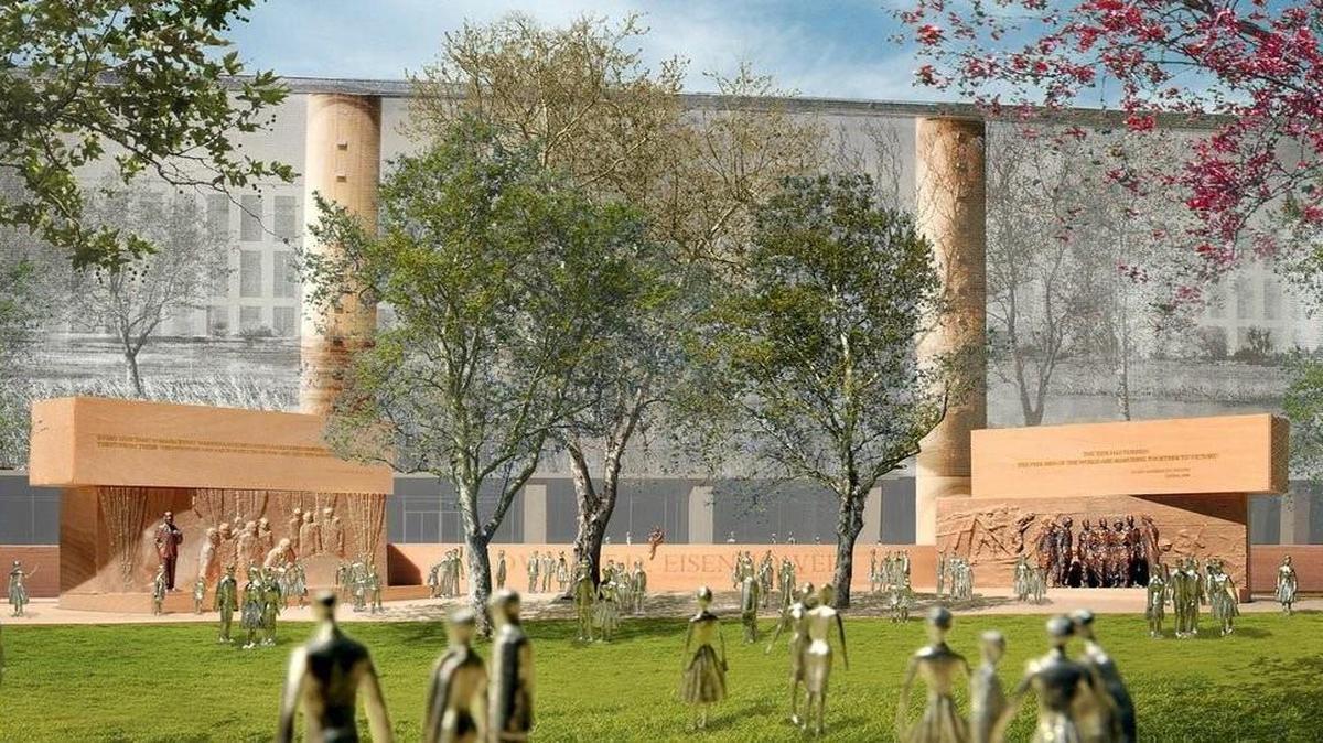 
A rendering from 2013 shows the planned Dwight D. Eisenhower Memorial in Washington as designed by architect Frank Gehry.
