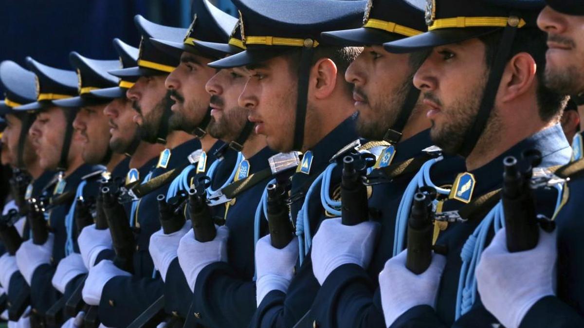 Iranian army cadets march during a parade marking National Army Day in front of the mausoleum of the late revolutionary founder Ayatollah Khomeini, just outside Tehran, Iran, Tuesday, April 18, 2017.
