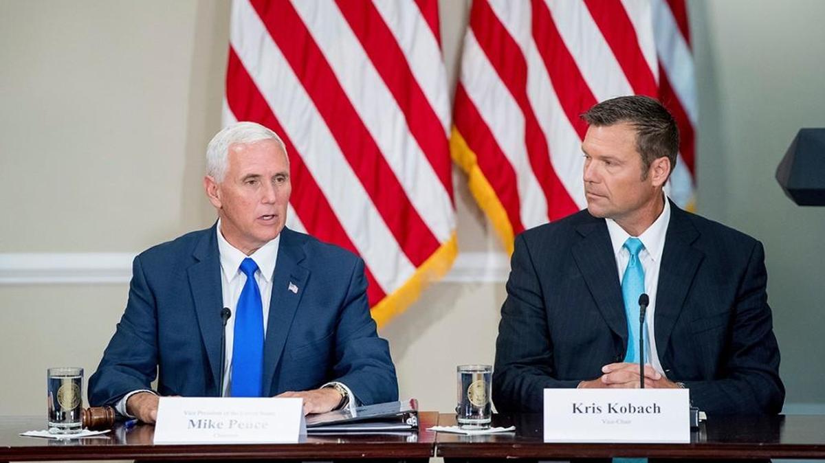 Kansas Secretary of State Kris Kobach, right, and Vice President Mike Pence led President Donald Trump’s since-disbanded Presidential Advisory Commission on Election Integrity.