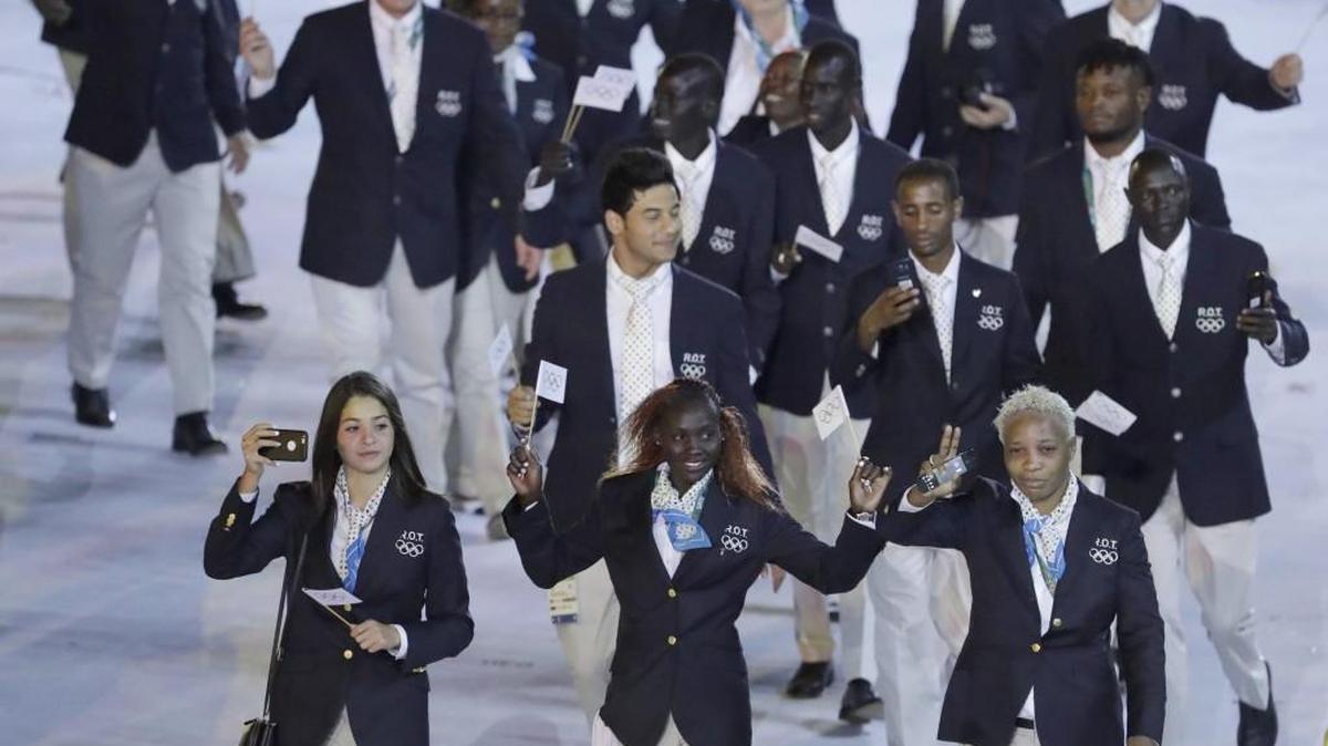 The Refugee Team arrived during the opening ceremony on Aug. 5 for the 2016 Summer Olympics in Rio de Janeiro, Brazil.