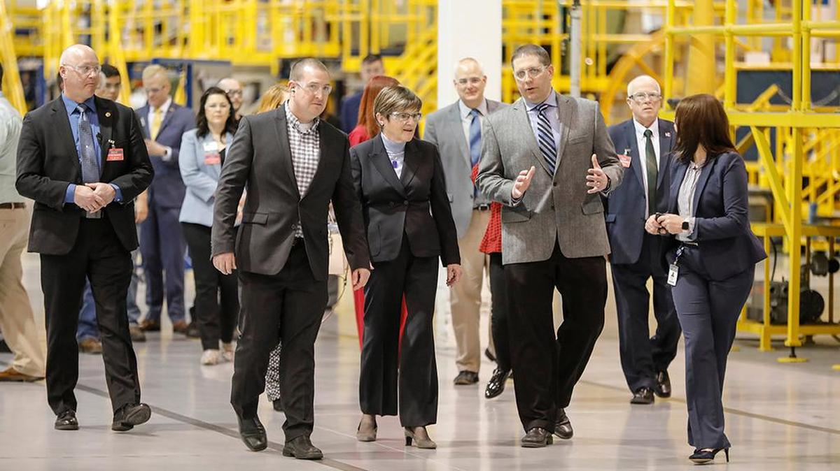 Kansas Gov. Laura Kelly toured Textron Aviation’s Plant IV in Wichita on March 10.