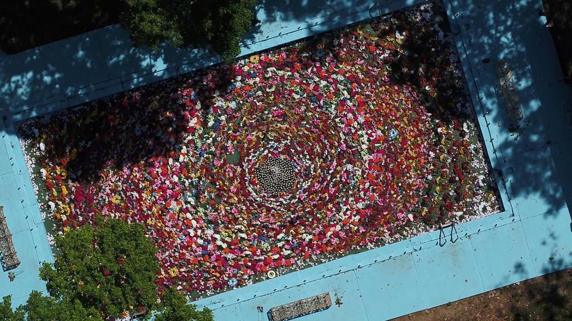 Artist Ebony Patterson transformed an abandoned hydrotherapy pool for children in Swope Park into a exbihit in the 2018 Open Spaces arts festival.