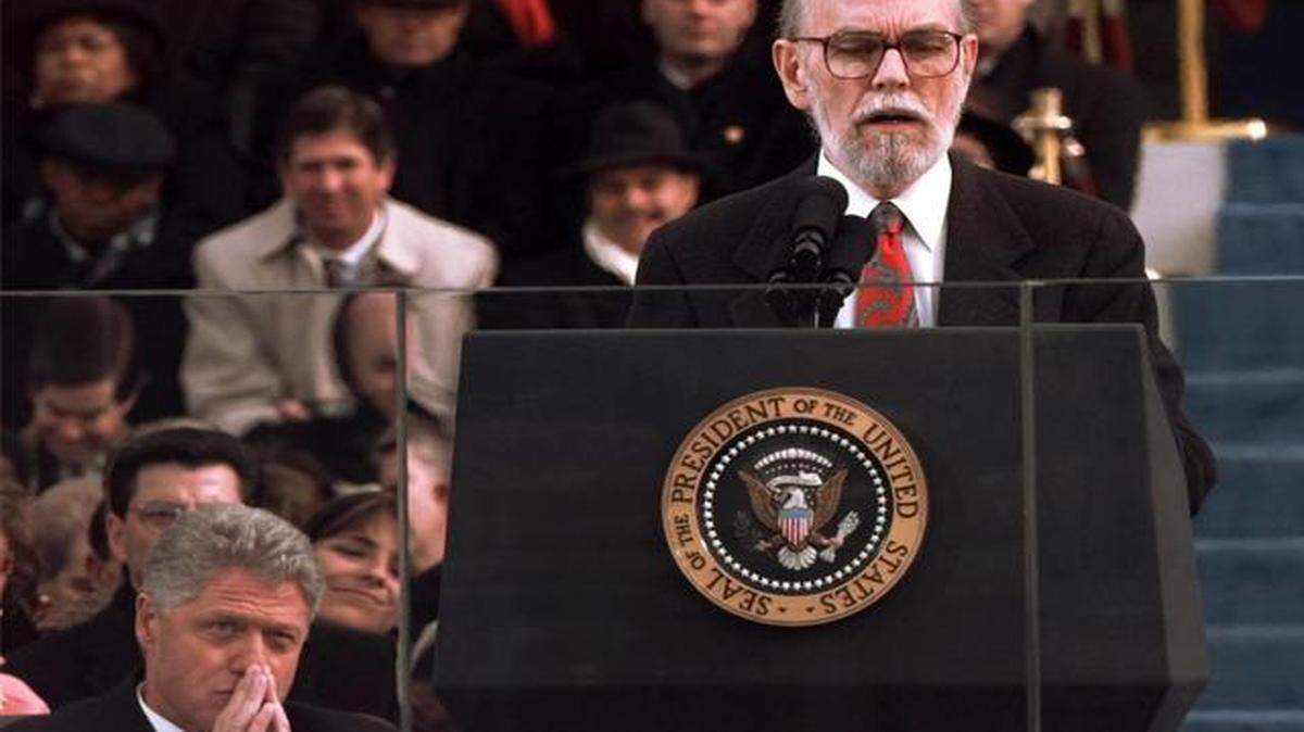 
Arkansas poet Miller Williams delivered his inaugural poem as President Bill Clinton listened on Jan. 20, 1997, in Washington.
