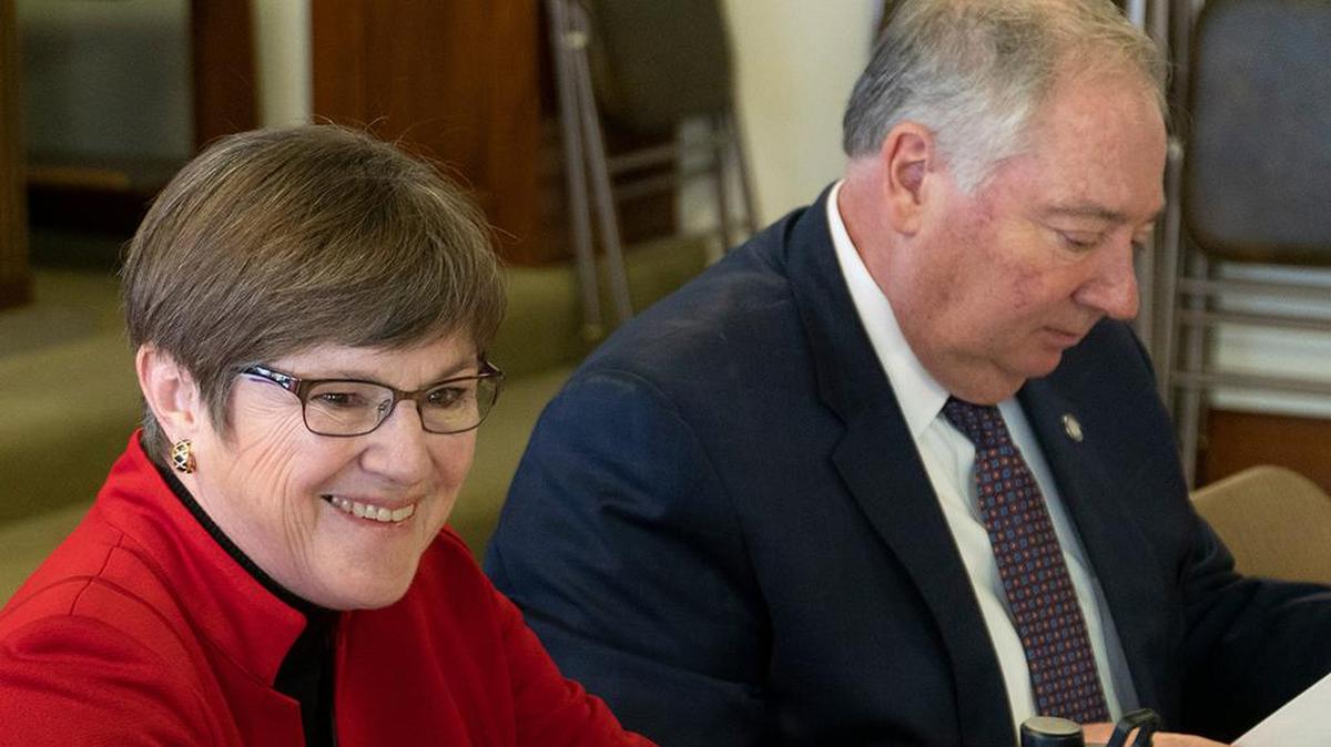 Kansas Democratic Gov. Laura Kelly and Senate Republican Leader Jim Denning jointly campaigned for Medicaid expansion in 2020.