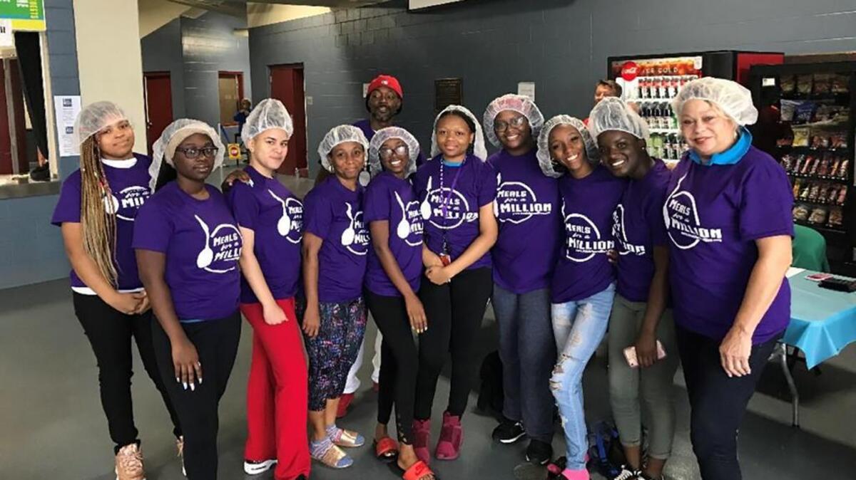 Students from Jennings High School in Jennings, Mo., participated in the Meals for a Million co-operative food packaging event with Jobs for America’s Graduates-Missouri, Inc.