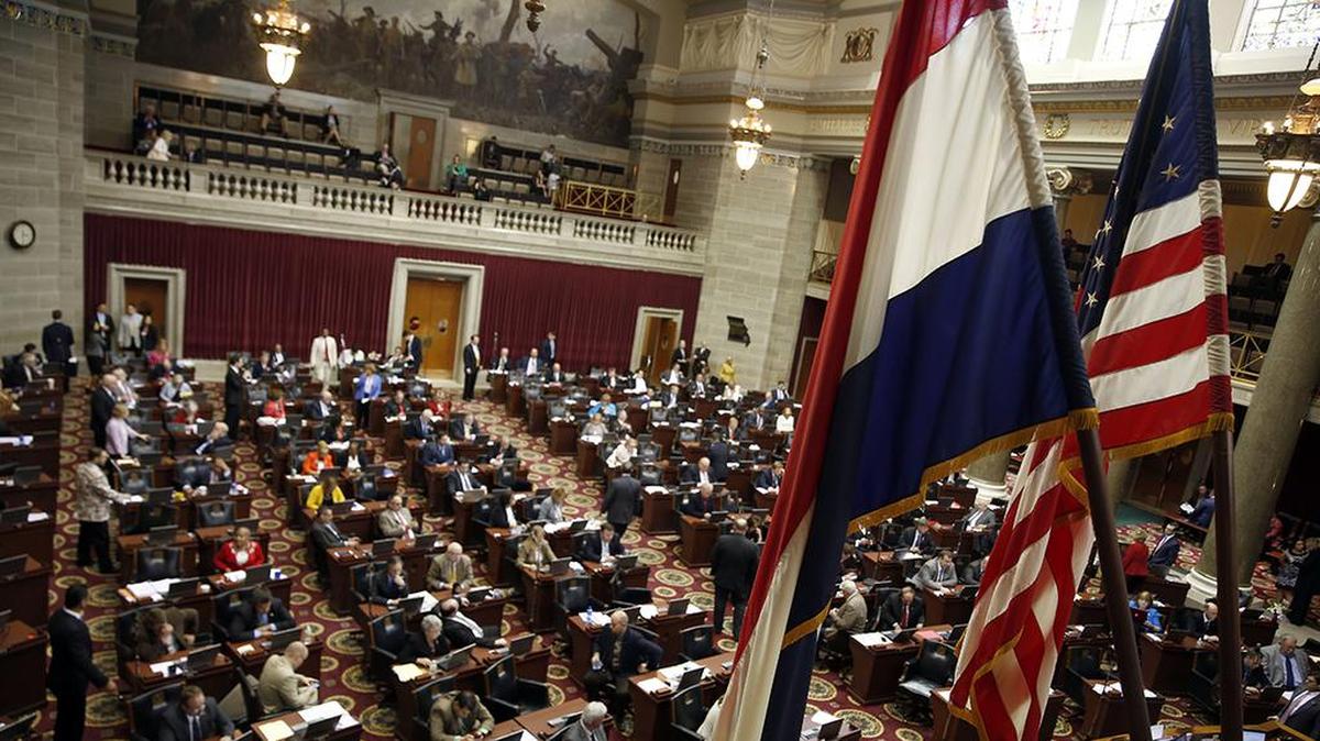 Members of the Missouri House of Representatives work on the final day of the legislative session Friday, May 13, 2016, at the Capitol in Jefferson City, Mo. (AP Photo/Jeff Roberson)