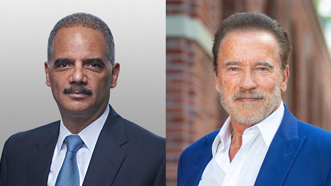 Former U.S. Attorney General Eric H. Holder Jr. and former California Gov. Arnold Schwarzenegger