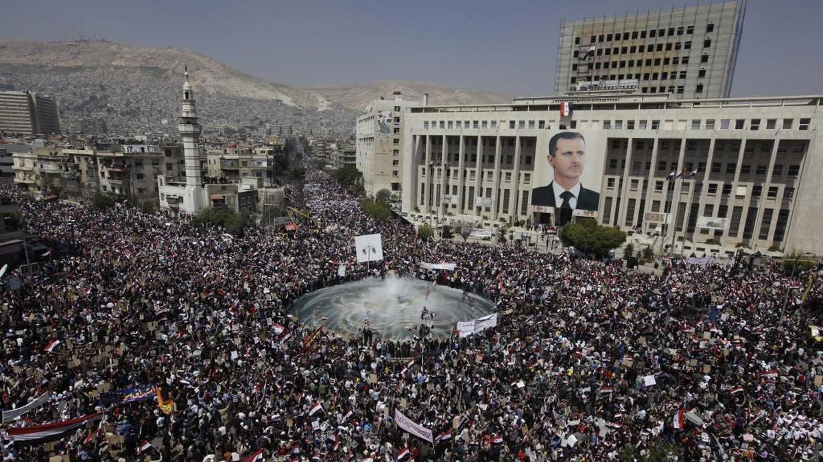 
Thousands attended a rally in support of President Bashar al-Assad on March 29, 2011, in the capital city of Damascus, Syria.
