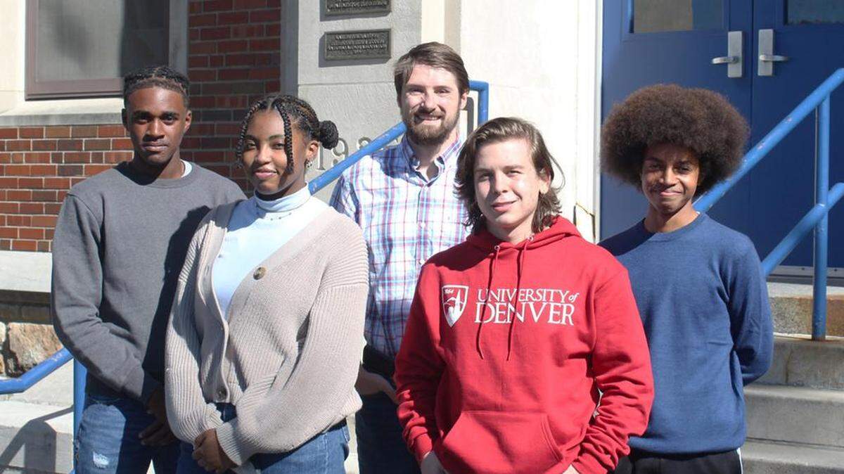Lincoln College Preparatory Academy students John, Jaelyn, Aron and Russell, with teacher Taylor Snider, back.