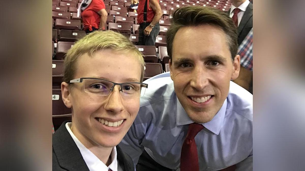 Willard, Mo., High School freshman Bradley Cooper (left) and Sen. Josh Hawley