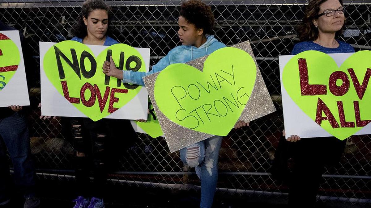 A vigil for Lori Kaye, who was killed in the mass shooting at the Chabad of Poway Synagogue, at Poway High School in Poway, California, on April 29, 2019.
