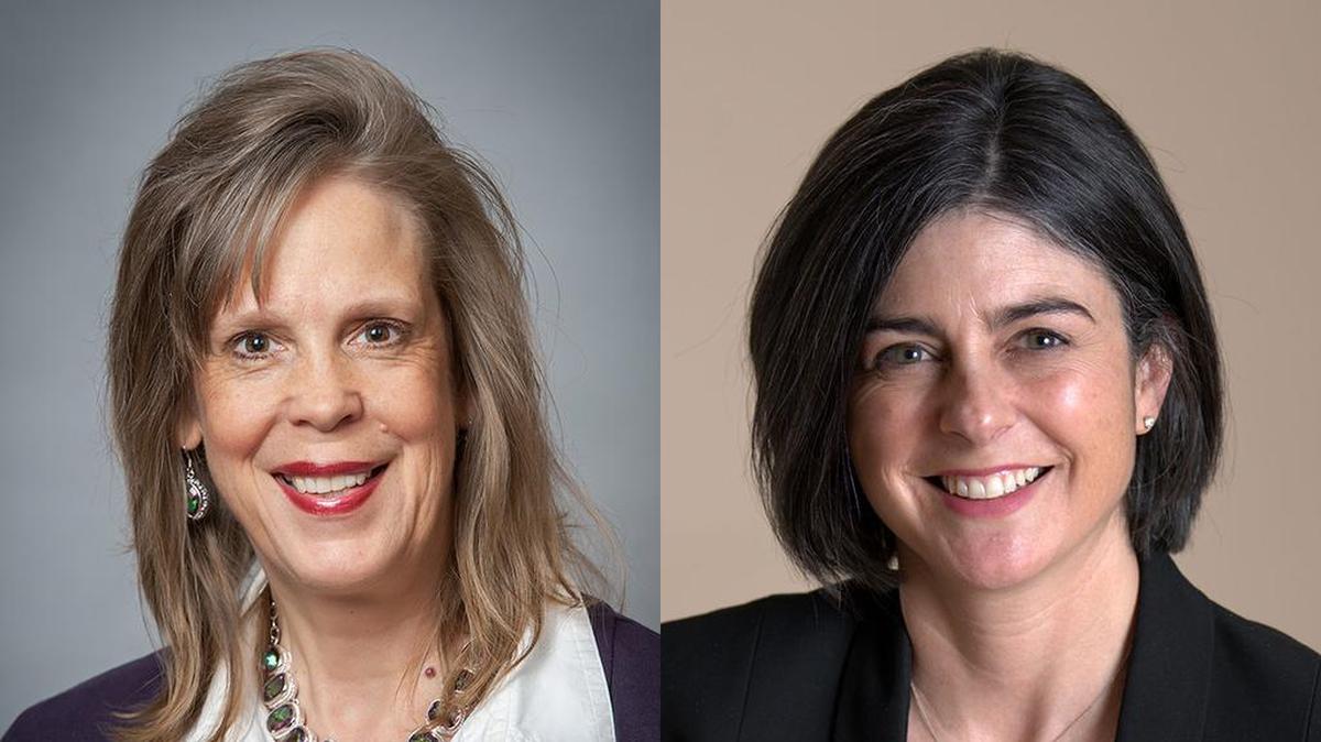 Ann Marie Alvey, pro-life ministries coordinator for the Archdiocese of Kansas City in Kansas, and Elizabeth Kirk, Kowalski Chair of Catholic Thought at the St. Lawrence Catholic Campus Center in Lawrence, Kansas.