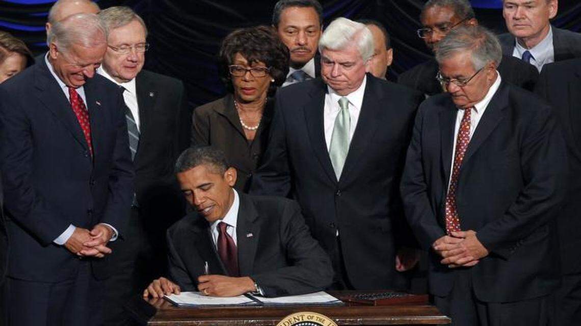 
In 2010, President Barack Obama signed the Dodd-Frank Wall Street Reform and Consumer Protection Act at the Ronald Reagan Building in Washington.
