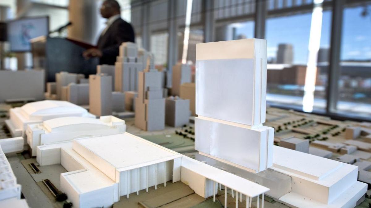 
In May, Kansas City Mayor Sly James formally announced the development of a 800-room hotel. A scale model of the hotel project sat near the speaker's podium.
