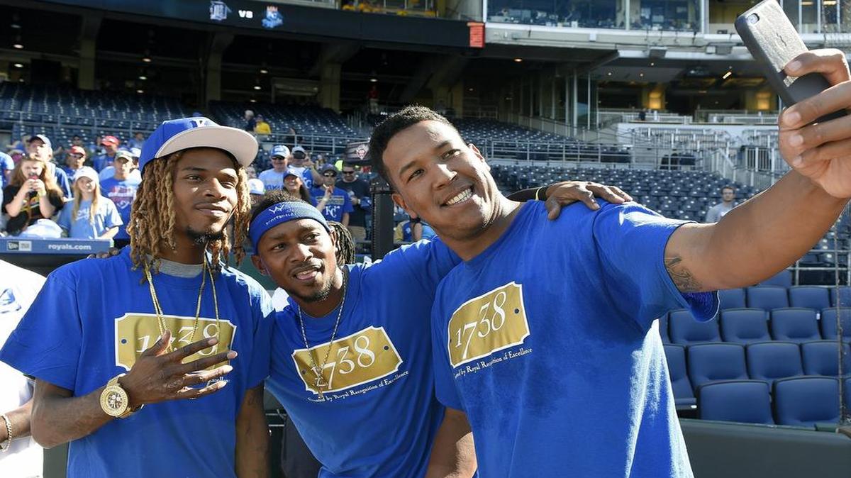 
The music of Fetty Wap is often playing in the Royals’ clubhouse and he met the team on Aug. 11, posing for a selfie with Salvador Perez and Jarrod Dyson.
