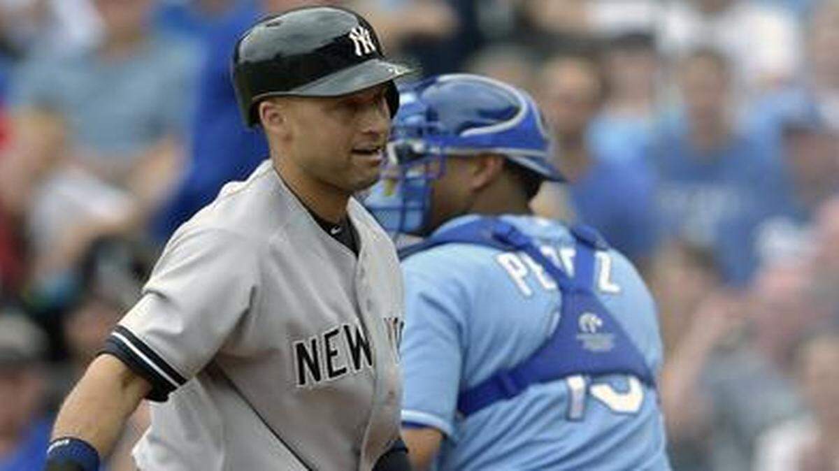 
The New York Yankees’ Derek Jeter struck out, ending the top of the second inning on June 8 at Kauffman Stadium. Jeter will play his final game in Kansas City on Monday in a makeup game.


