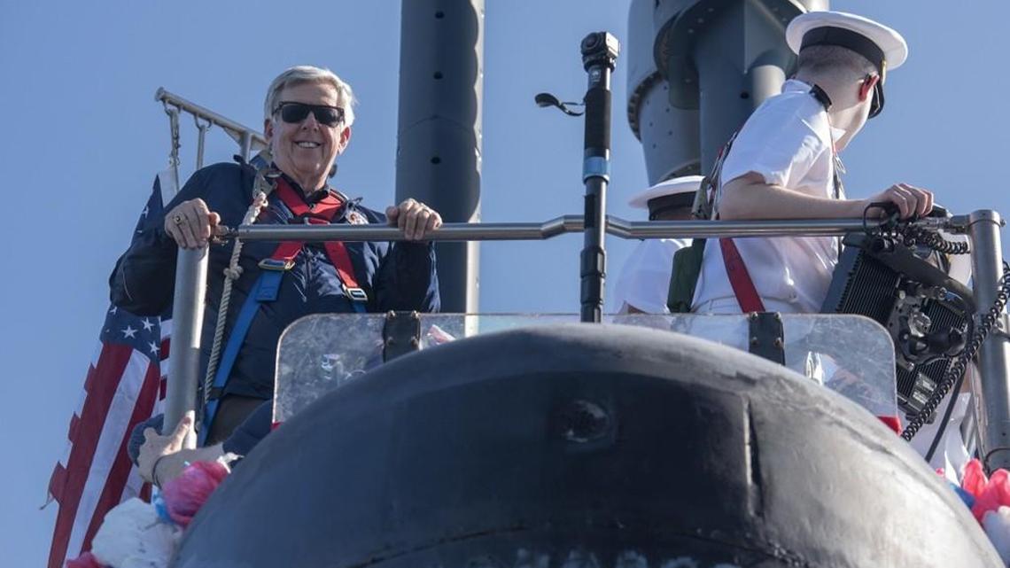 Missouri Lt. Gov. Michael Parson (left) took part in a ceremony in Pearl Harbor, Hawaii, that honored two U.S. Navy ships named after the Show-Me State. Parson, a U.S. Army veteran, described the pride he felt for the state he represents and the soldiers who serve in that moment.
