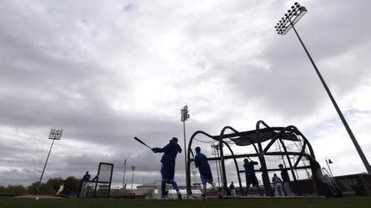 
Morning rain clouds gathered over the Royals complex on Monday in Surprise, Ariz.
