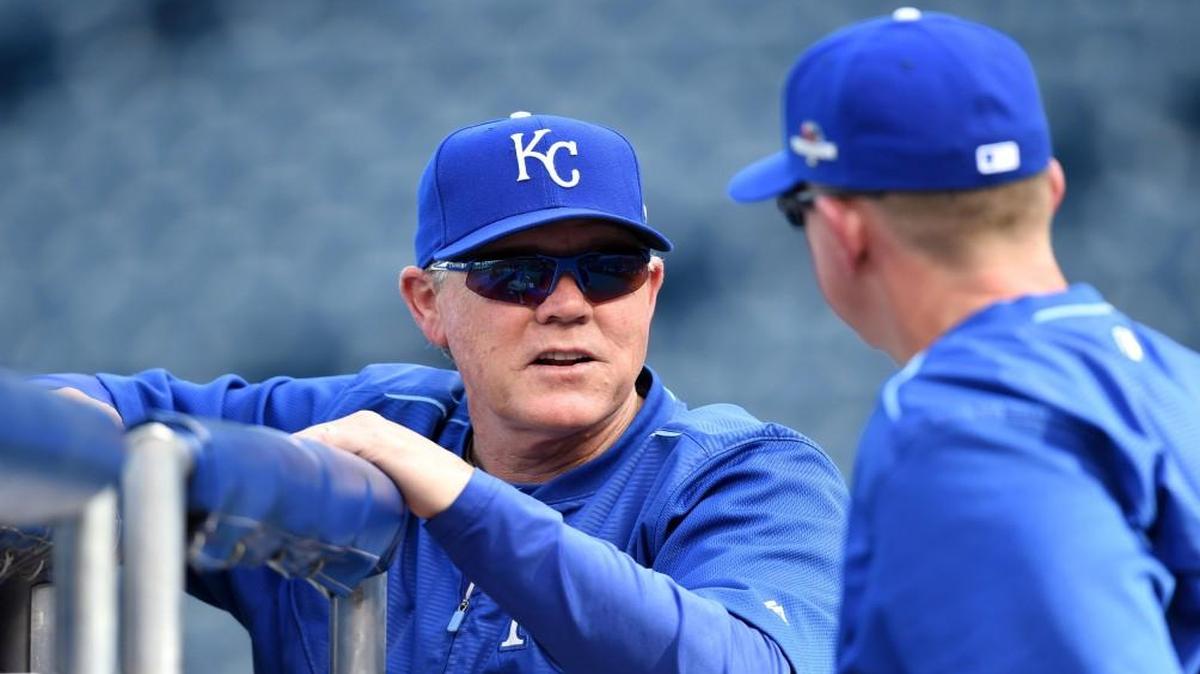 
Kansas City Royals manager Ned Yost talked with pitching coach Dave Eiland during batting practice Thursday.
