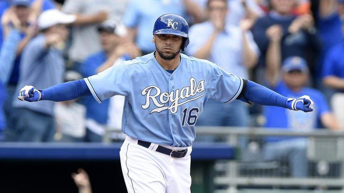 
The Royals' Paulo Orlando celebrated after reaching third on a triple against the White Sox during their April 9 game at Kauffman Stadium.
