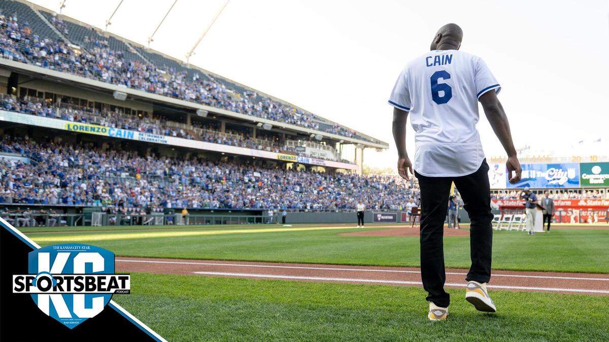 Former Kansas City Royals center fielder Lorenzo Cain walks on the field during a retirement ceremony at Kauffman Stadium on Saturday, May 6, 2023, in Kansas City. Cain signed a ceremonial one-day contract to retire as a Royal.