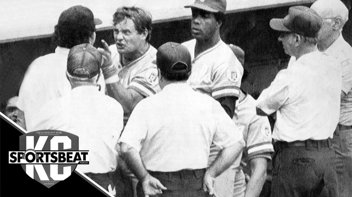 George Brett yelling at the umpire who called him out because of pine tar on his bat.