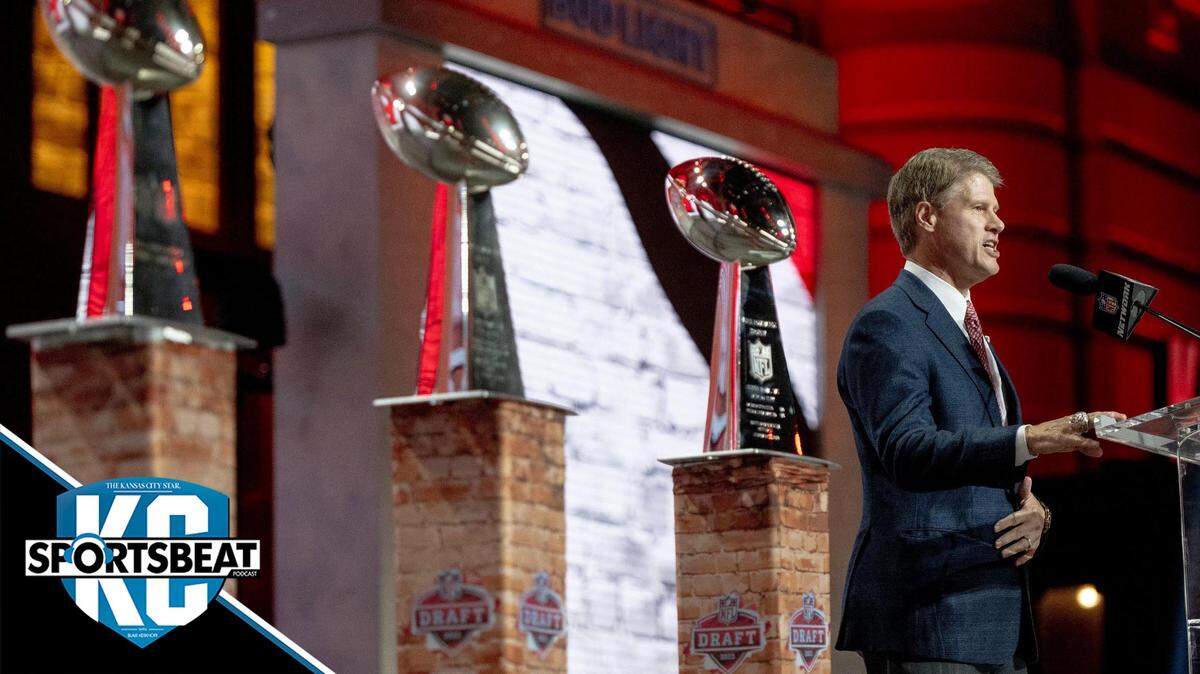 Kansas City Chiefs owner Clark Hunt announces the team’s first round pick of Kansas State defensive lineman Felix Anudike-Uzomah during the NFL Draft outside of Union Station on Thursday, April 27, 2023, in Kansas City.