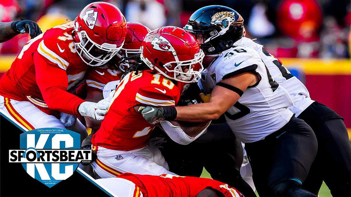 Kansas City Chiefs running back Isiah Pacheco (10) attempts to power through Jacksonville Jaguars linebacker Chad Muma (48) during the game between the Kansas City Chiefs and the Jacksonville Jaguars on Sunday November 13, 2022 at Arrowhead Stadium in Kansas City, Missouri.