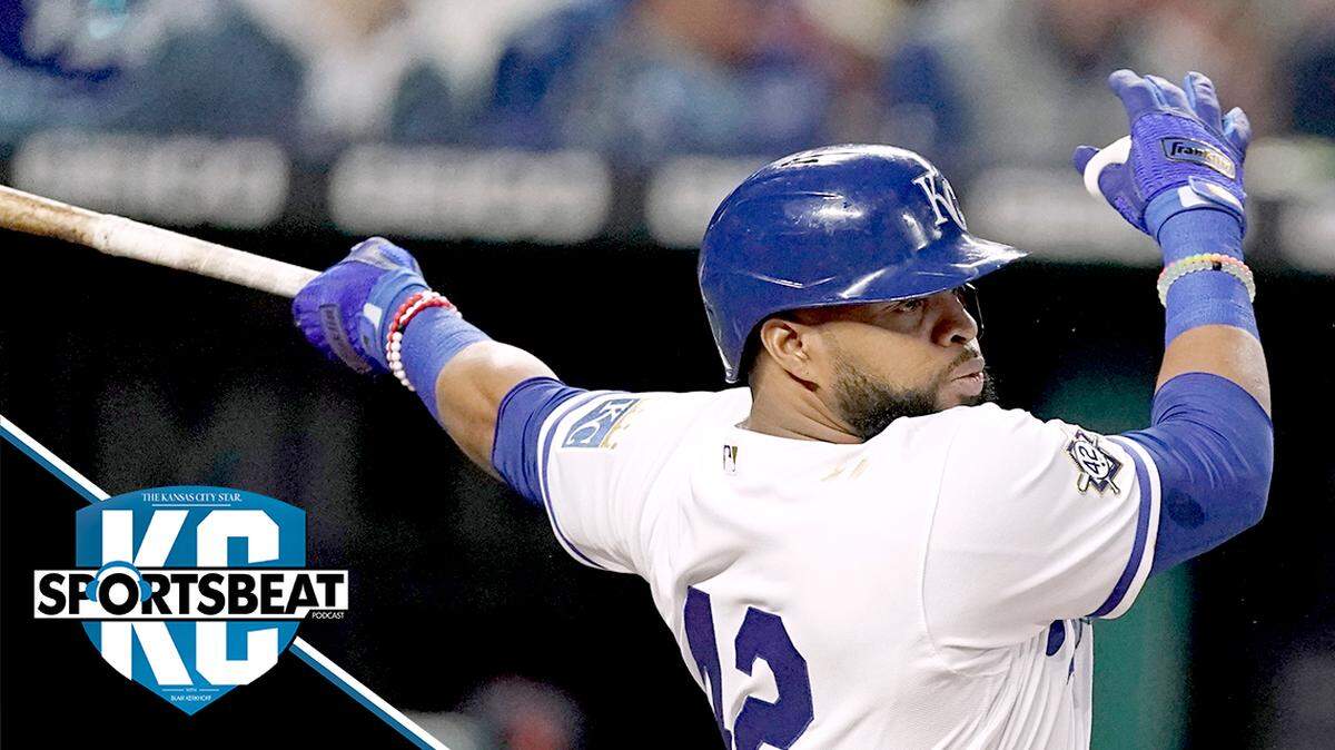 Kansas City Royals’ Carlos Santana hits an RBI single during the fourth inning of a baseball game against the Detroit Tigers Friday, April 15, 2022, in Kansas City, Mo. (AP Photo/Charlie Riedel)