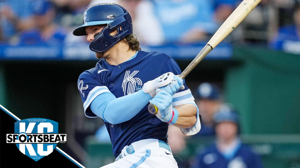 May 26, 2023; Kansas City, Missouri, USA; Kansas City Royals shortstop Bobby Witt Jr. (7) hits a double during the fourth inning against the Washington Nationals at Kauffman Stadium. Mandatory Credit: Jay Biggerstaff-USA TODAY Sports