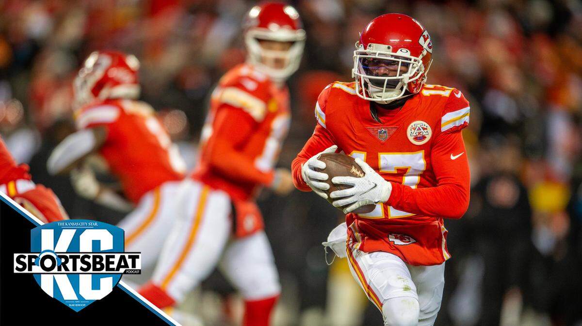 Kansas City Chiefs wide receiver Mecole Hardman receives a pass from Patrick Mahomes during the first half of the AFC Championship Game against the Cincinnati Bengals at GEHA Field at Arrowhead Stadium on Sunday, Jan. 29, 2023, in Kansas City.