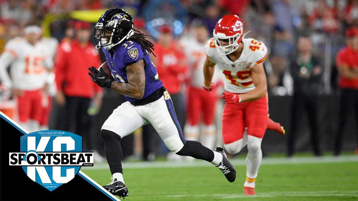 Baltimore Ravens running back Devonta Freeman, left, rushes past Kansas City Chiefs defensive back Daniel Sorensen in the first half of an NFL football game, Sunday, Sept. 19, 2021, in Baltimore. (AP Photo/Nick Wass)
