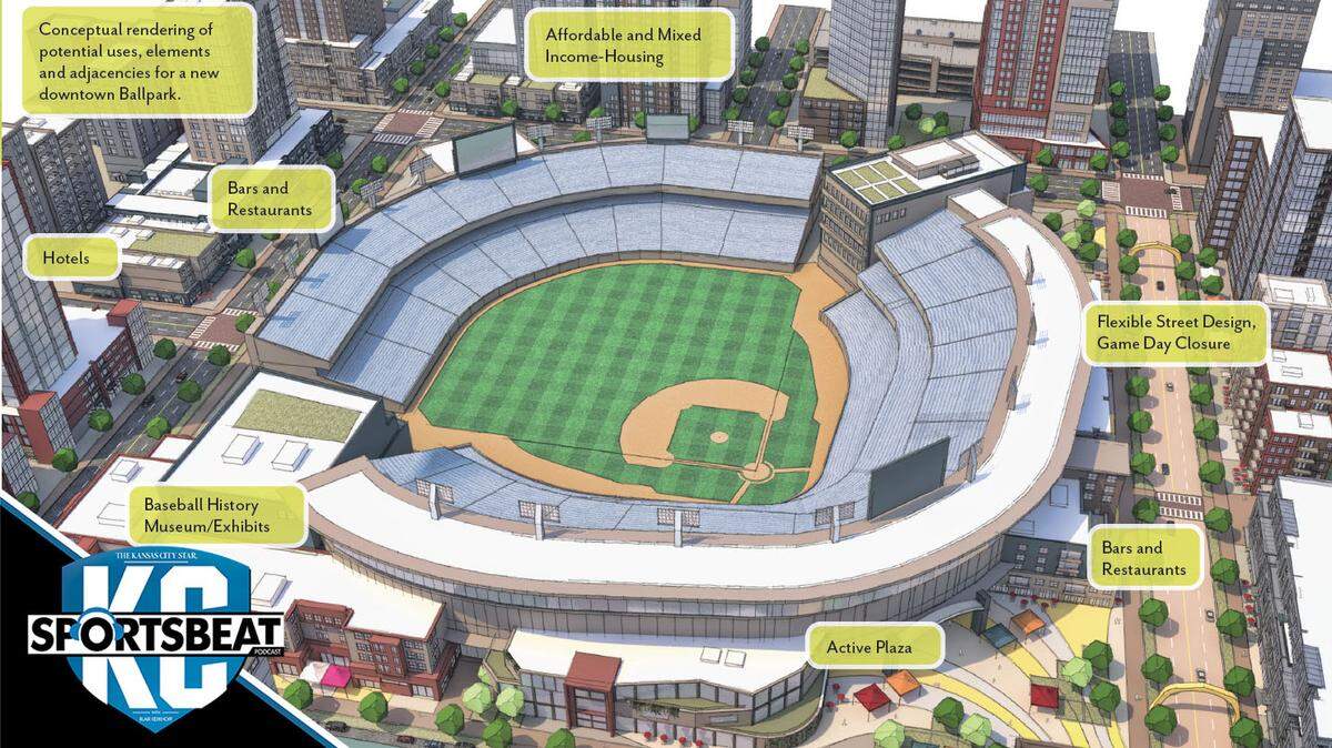 A rendering shows a concept for a downtown baseball stadium.